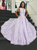 Floor-Length Lilac Printed Prom Dress, Simple Long Evening Dresses HZ0509