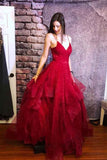 Sparkly Red Straps Ruffles Long Prom/Evening Dress with Open Back HZ0509