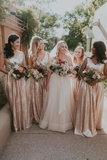V-Neck Floor-Length Rose Pink Sequined Bridesmaid Dress HZ0509