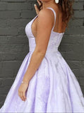 Floor-Length Lilac Printed Prom Dress, Simple Long Evening Dresses HZ0509