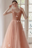 A Line Long Tulle Prom Dresses With Flowers HZ0509