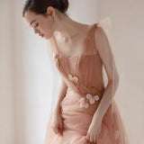 A Line Long Tulle Prom Dresses With Flowers HZ0509