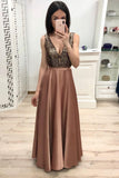 A Line Long V Neck Prom Dresses With Beads HZ0509