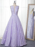 Floor-Length Lilac Printed Prom Dress, Simple Long Evening Dresses HZ0509