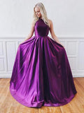 Purple Backless Long Prom Dresses With Pockets HZ0509