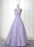 Floor-Length Lilac Printed Prom Dress, Simple Long Evening Dresses HZ0509
