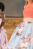 Pieces Long Sleeves Prom Dresses, Floral Print Prom Gown With Pockets HZ0509