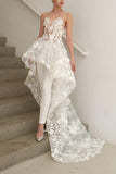 Round Neck High-Low Wedding Jumpsuit with Appliques HZ0509