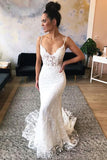 Spaghetti Straps Lace Wedding Dress with Appliques HZ0509