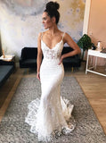 Spaghetti Straps Lace Wedding Dress with Appliques HZ0509