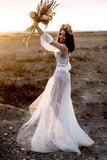 V-Neck Long Sleeves Beach Wedding Dress with Appliques HZ0509