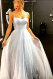 A-Line Sky Blue Sparkly Backless Dress Floor Length Prom Dresses HZ0509