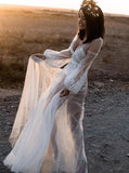 V-Neck Long Sleeves Beach Wedding Dress with Appliques HZ0509