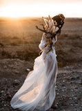 V-Neck Long Sleeves Beach Wedding Dress with Appliques HZ0509
