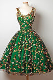 V-Neck Sleeveless Green Tulle Flower Lace Homecoming Dress HZ0509