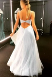 A-Line Sky Blue Sparkly Backless Dress Floor Length Prom Dresses HZ0509