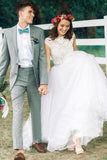 Off White Tulle Backless Wedding Dress with Crystal Sash HZ0509