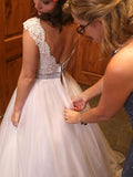 Off White Tulle Backless Wedding Dress with Crystal Sash HZ0509