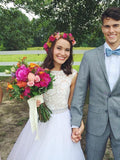Off White Tulle Backless Wedding Dress with Crystal Sash HZ0509