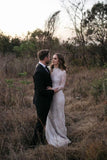 Jewel Long Sleeves Lace Wedding Dress with Pearls HZ0509