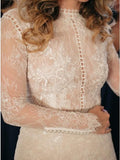 Jewel Long Sleeves Lace Wedding Dress with Pearls HZ0509