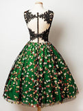 V-Neck Sleeveless Green Tulle Flower Lace Homecoming Dress HZ0509