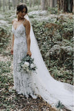 Spaghetti Straps Backless Beach Lace Wedding Dress HZ0509