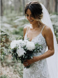 Spaghetti Straps Backless Beach Lace Wedding Dress HZ0509