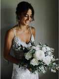 Spaghetti Straps Backless Beach Lace Wedding Dress HZ0509