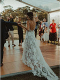Spaghetti Straps Backless Beach Lace Wedding Dress HZ0509