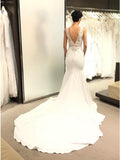 V-Neck Backless Court Train Ivory Wedding Dress with Lace HZ0509