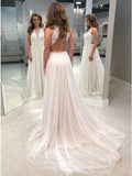 V-Neck Open Back Tulle Wedding Dress with Lace Bodice HZ0509
