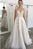 Spaghetti Straps Backless Off White Wedding Dress with Lace Appliques HZ0509