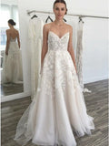 Spaghetti Straps Backless Off White Wedding Dress with Lace Appliques HZ0509