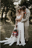 Spaghetti Straps Backless Hi-Low Lace Boho Beach Wedding Dress HZ0509