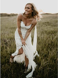 Spaghetti Straps Backless Hi-Low Lace Boho Beach Wedding Dress HZ0509
