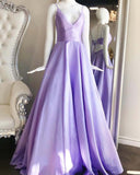 V-Neck Light Blue Spaghetti Straps Prom Dress with Pockets HZ0509