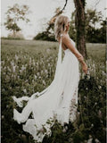 Spaghetti Straps Backless Hi-Low Lace Boho Beach Wedding Dress HZ0509