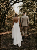 Spaghetti Straps Backless Hi-Low Lace Boho Beach Wedding Dress HZ0509