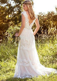 A Line V Neck Lace Bridal Gown Simple Beach Wedding Dresses HZ0509