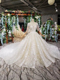 Half Sleeves Ball Gown Wedding Dresses, Fashion Beading Big Wedding Gown HZ0509