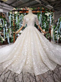 Half Sleeves Ball Gown Wedding Dresses, Fashion Beading Big Wedding Gown HZ0509