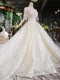 Half Sleeves Ball Gown Wedding Dresses, Fashion Beading Big Wedding Gown HZ0509