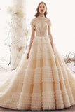 High Neck Ball Gown Wedding Dresses, Short Sleeves Bridal Dress HZ0509