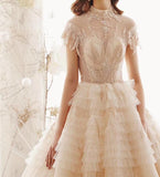 High Neck Ball Gown Wedding Dresses, Short Sleeves Bridal Dress HZ0509