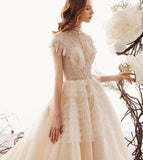 High Neck Ball Gown Wedding Dresses, Short Sleeves Bridal Dress HZ0509