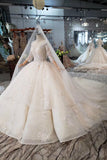 Scoop Ball Gown Wedding Dresses, 3/4 Sleeves Wedding Gown HZ0509
