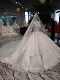 Scoop Ball Gown Wedding Dresses, 3/4 Sleeves Wedding Gown HZ0509