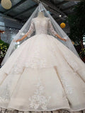 Scoop Ball Gown Wedding Dresses, 3/4 Sleeves Wedding Gown HZ0509