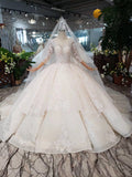 Scoop Ball Gown Wedding Dresses, 3/4 Sleeves Wedding Gown HZ0509